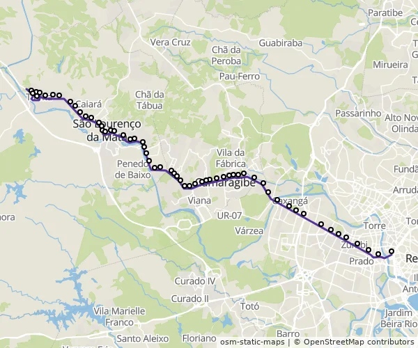Mapa do itinerário da linha