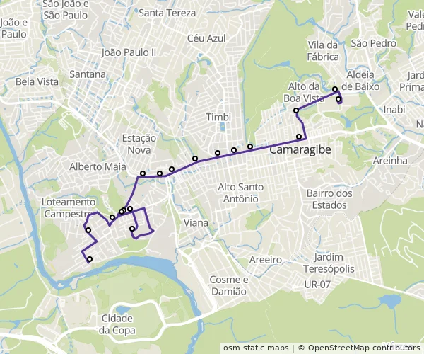 Mapa do itinerário da linha