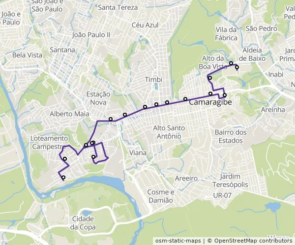 Mapa do itinerário da linha