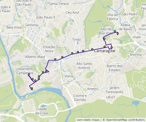Mapa do itinerário da linha