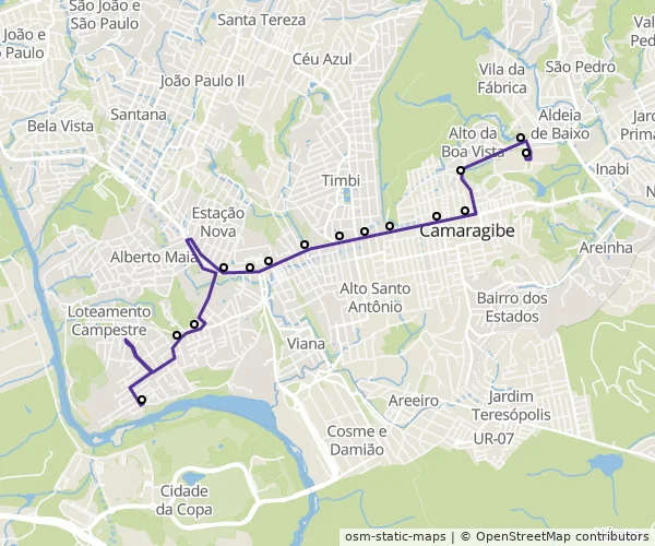 Mapa do itinerário da linha