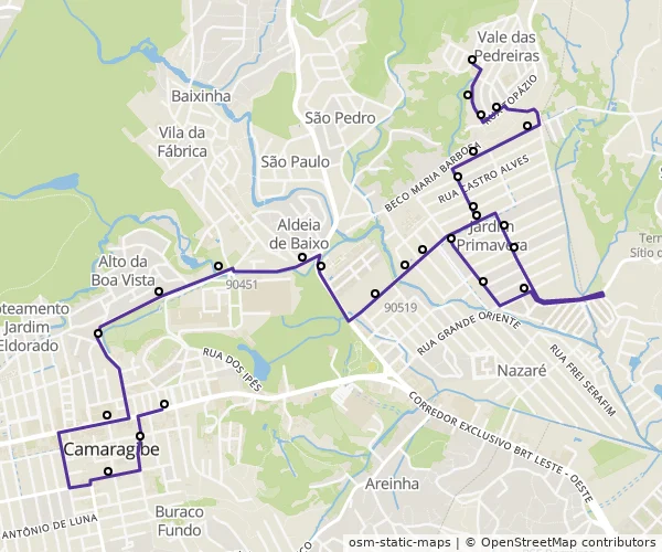 Mapa do itinerário da linha