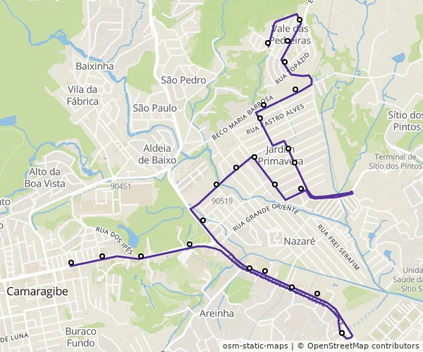 Mapa do itinerário da linha