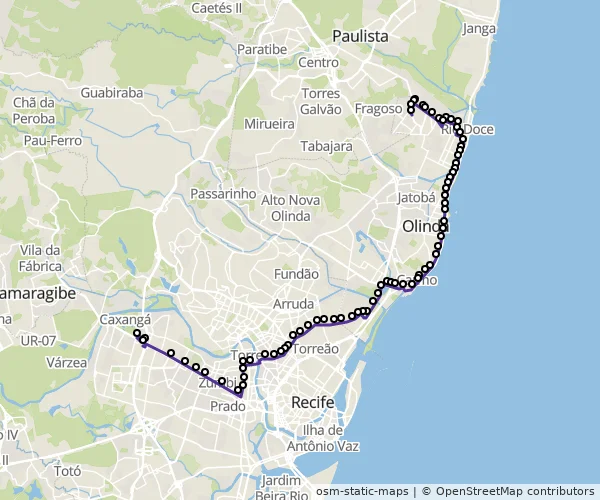 Mapa do itinerário da linha