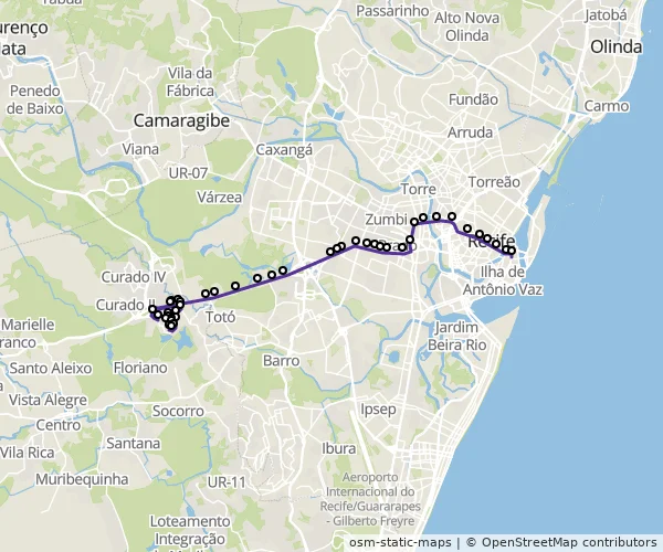 Mapa do itinerário da linha