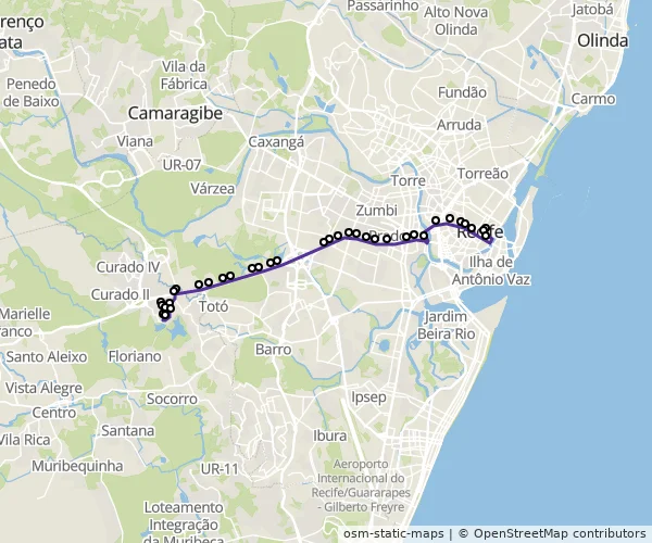 Mapa do itinerário da linha