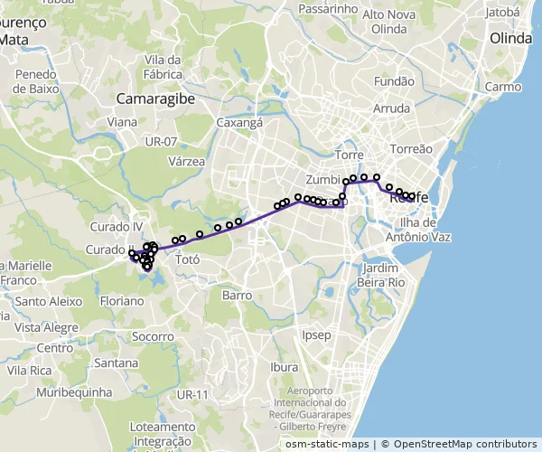 Mapa do itinerário da linha