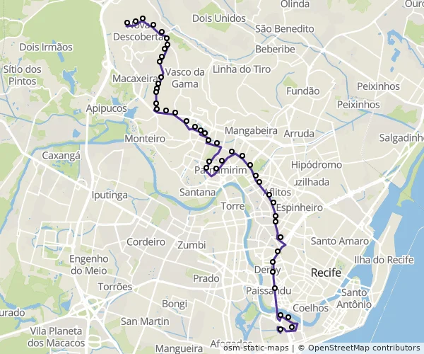 Mapa do itinerário da linha