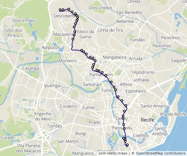Mapa do itinerário da linha