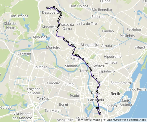 Mapa do itinerário da linha