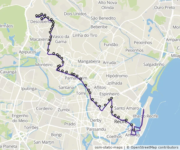 Mapa do itinerário da linha