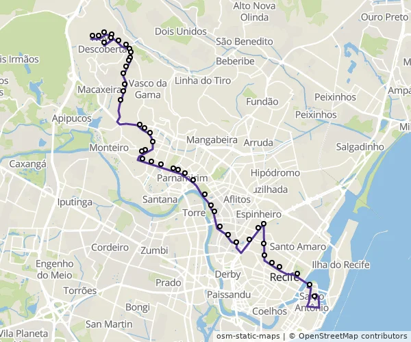 Mapa do itinerário da linha