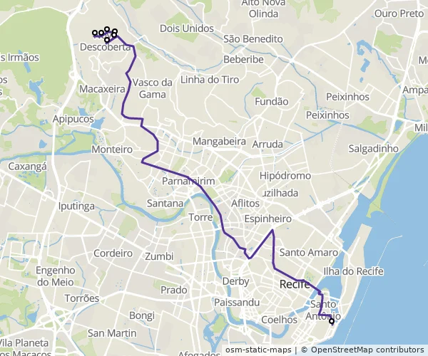 Mapa do itinerário da linha