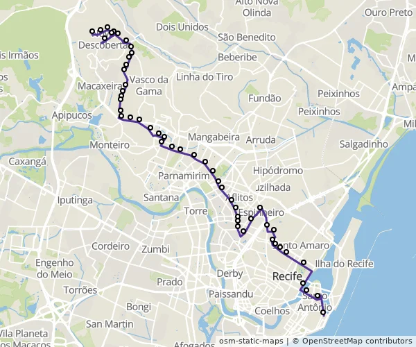 Mapa do itinerário da linha
