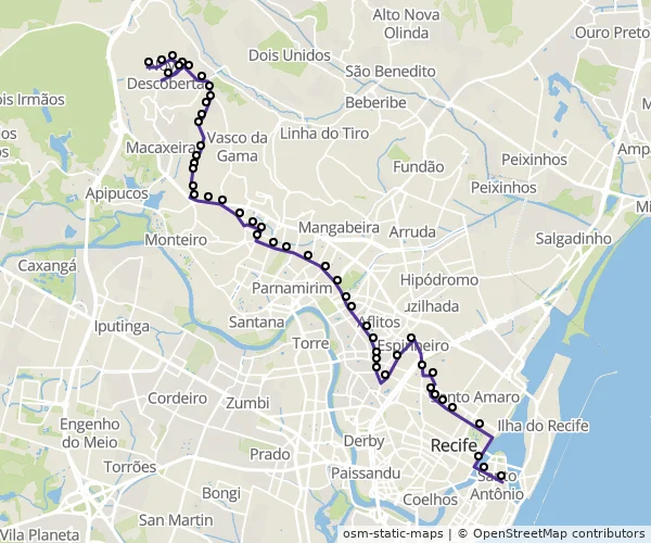 Mapa do itinerário da linha