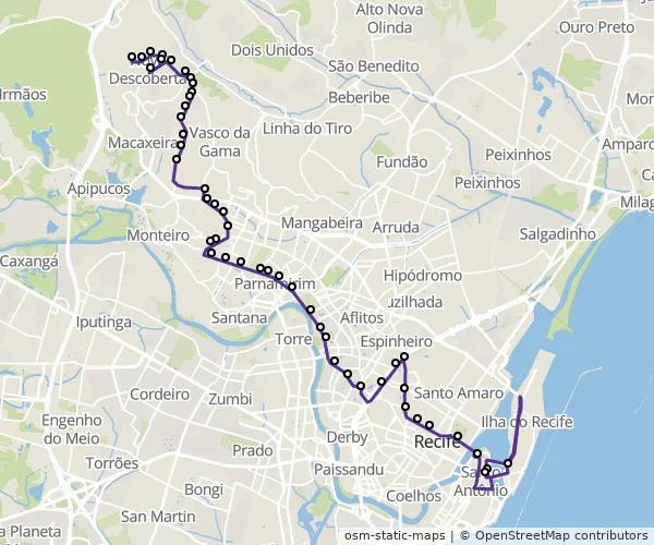 Mapa do itinerário da linha