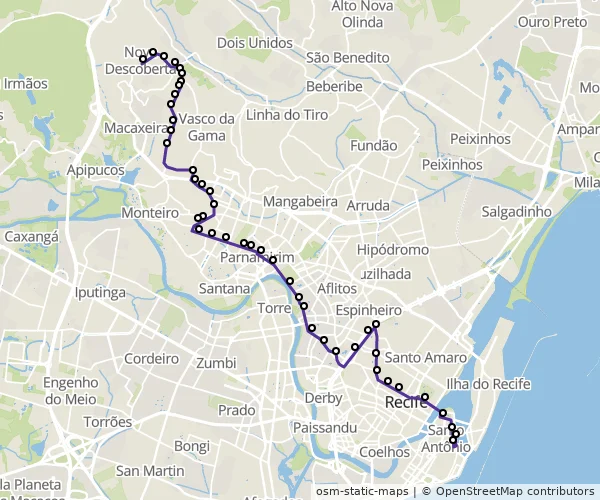 Mapa do itinerário da linha