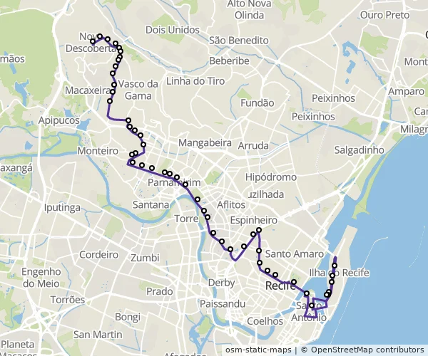 Mapa do itinerário da linha