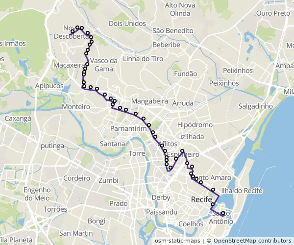 Mapa do itinerário da linha