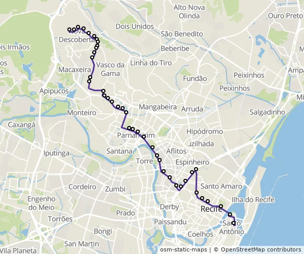 Mapa do itinerário da linha