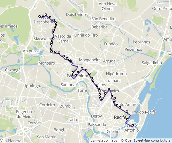 Mapa do itinerário da linha
