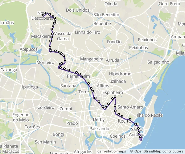 Mapa do itinerário da linha