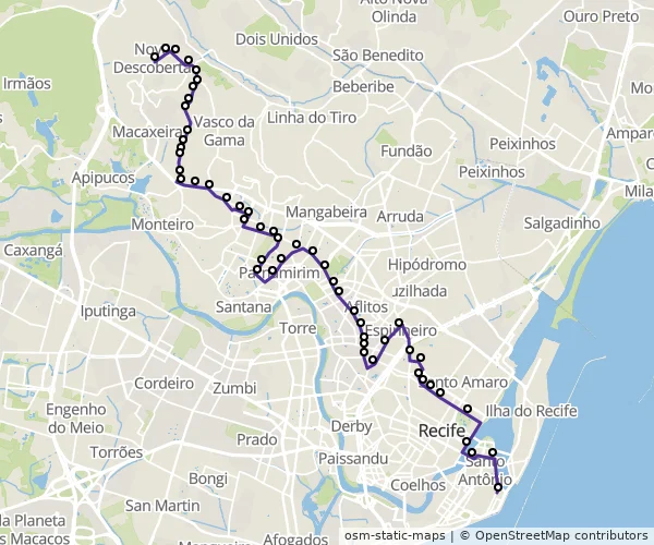 Mapa do itinerário da linha