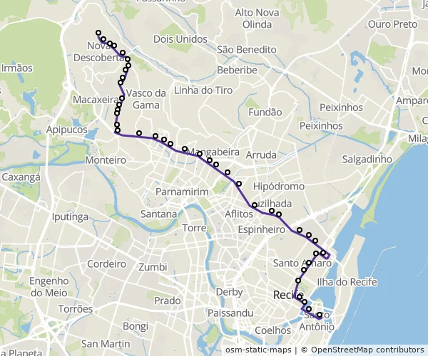 Mapa do itinerário da linha