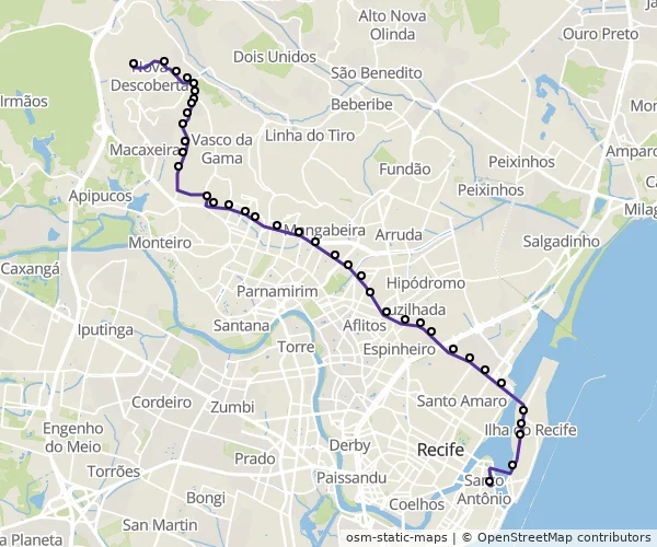 Mapa do itinerário da linha
