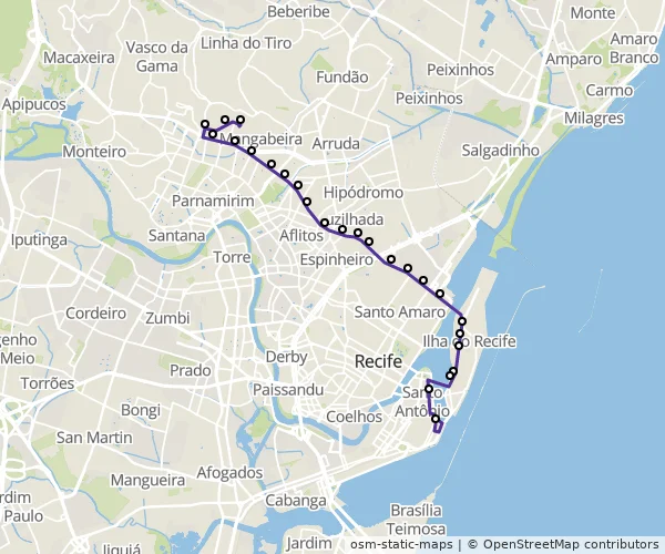 Mapa do itinerário da linha