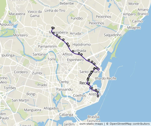 Mapa do itinerário da linha