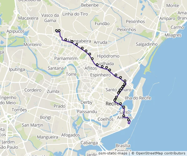 Mapa do itinerário da linha