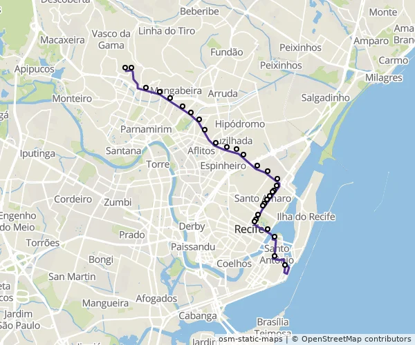 Mapa do itinerário da linha