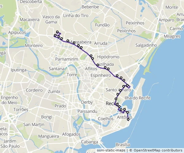 Mapa do itinerário da linha