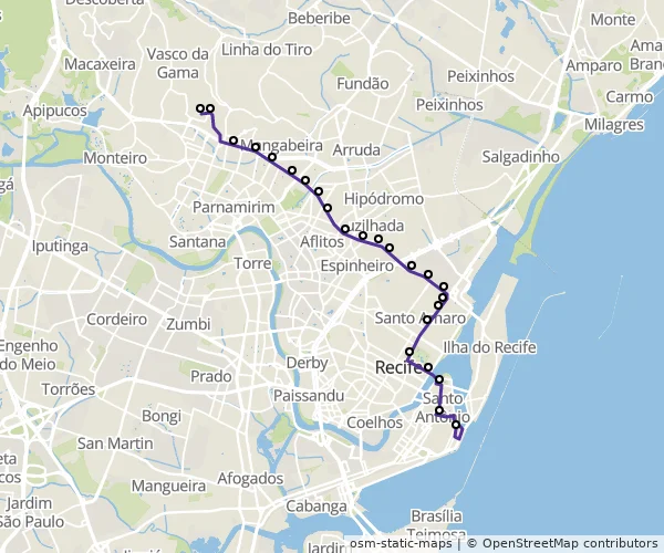 Mapa do itinerário da linha