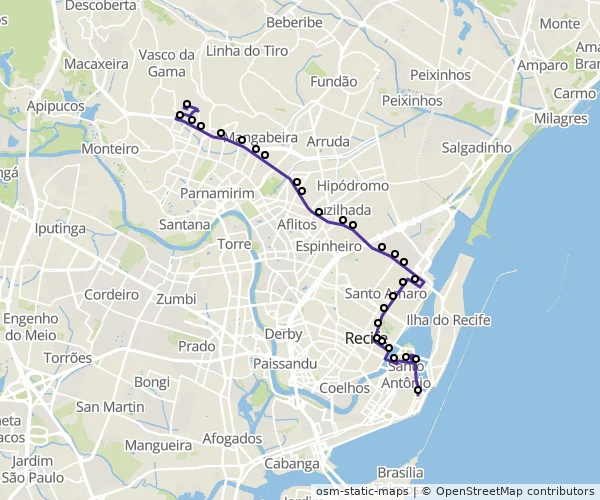 Mapa do itinerário da linha
