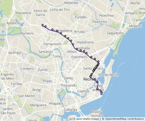 Mapa do itinerário da linha