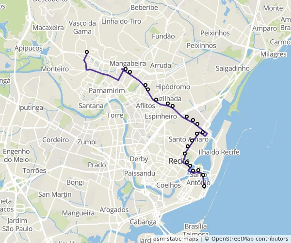Mapa do itinerário da linha
