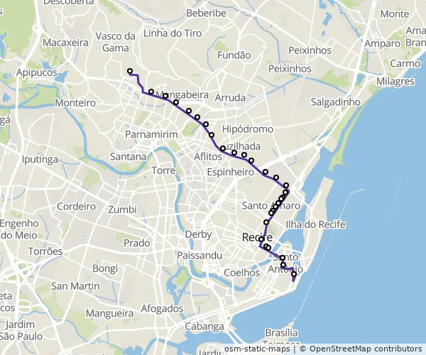 Mapa do itinerário da linha