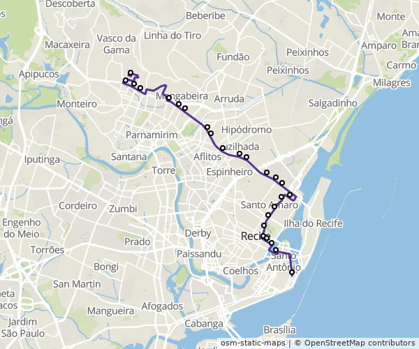 Mapa do itinerário da linha