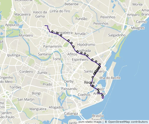 Mapa do itinerário da linha