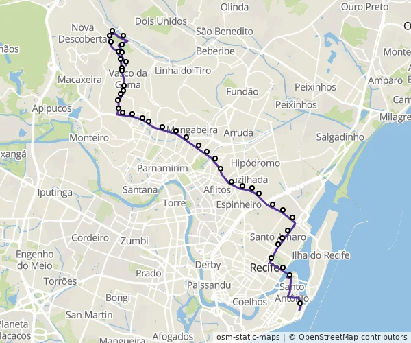 Mapa do itinerário da linha