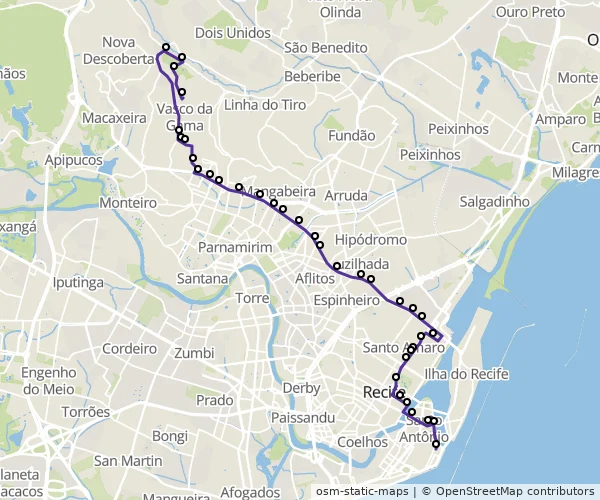 Mapa do itinerário da linha