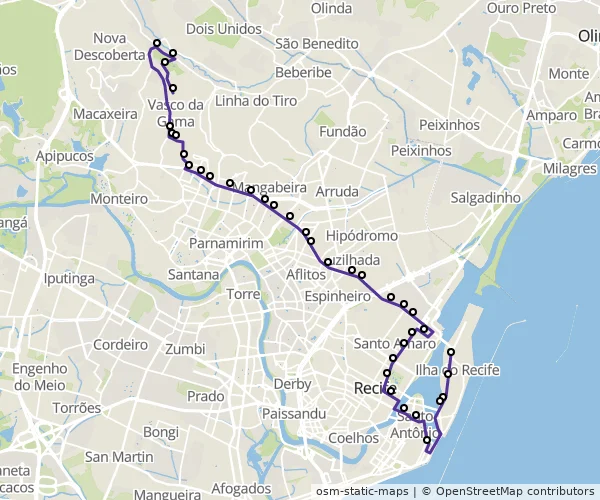 Mapa do itinerário da linha