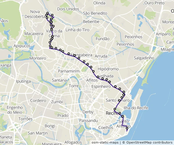 Mapa do itinerário da linha
