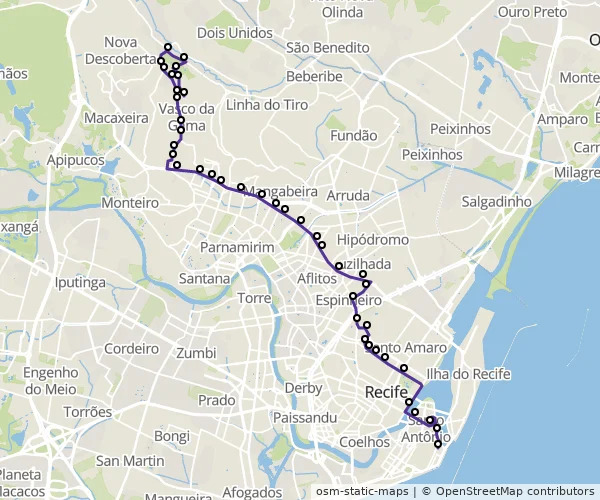 Mapa do itinerário da linha