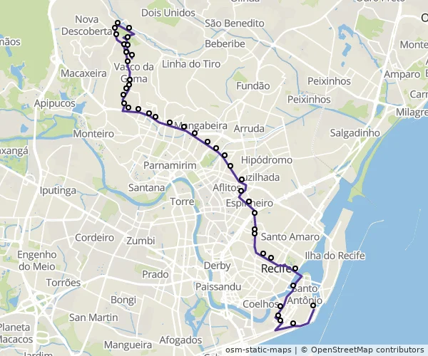 Mapa do itinerário da linha