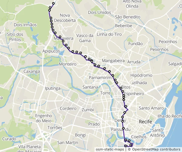 Mapa do itinerário da linha