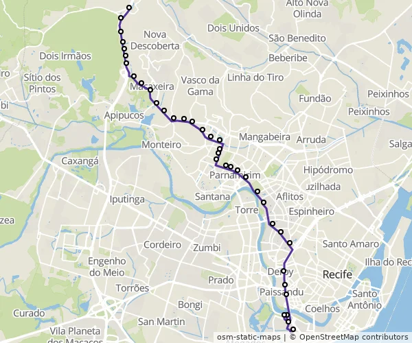 Mapa do itinerário da linha