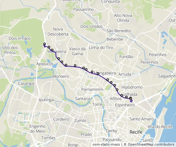 Mapa do itinerário da linha